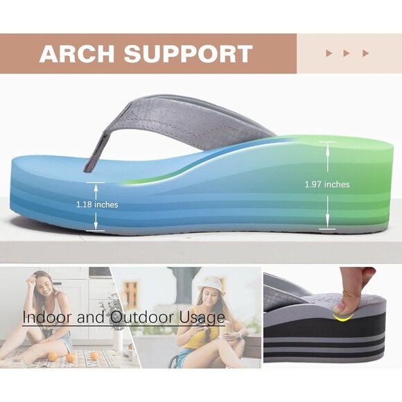 🆕 Grey Vegan Platform Flip Flops Sandals Arch Support Summer Shoes Women’s - Picture 5 of 7